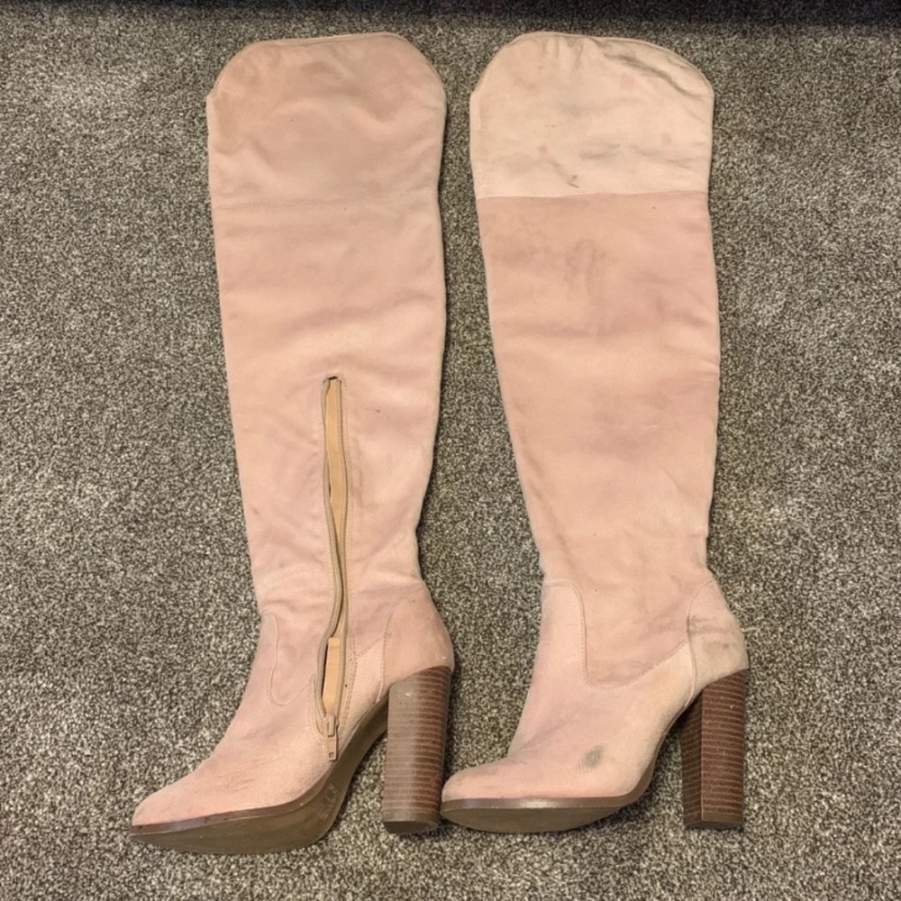 Thigh high pink suede boots